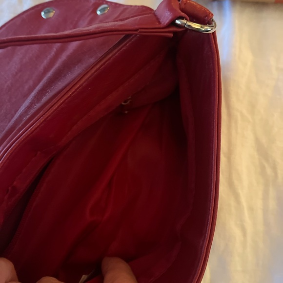 Studded red handbag/clutch. Vegan leather with silver metal accents. - Picture 5 of 6